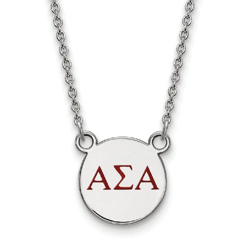 Sterling Silver Alpha Sigma Alpha Small Red Enamel Greek Necklace