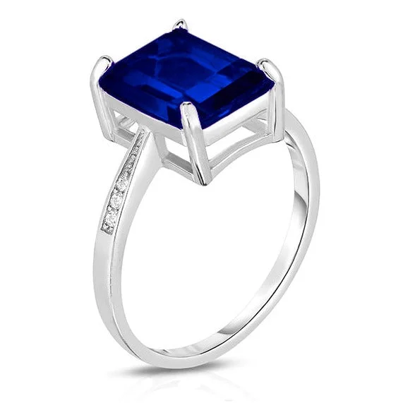 Lab Created Emerald Cut Gemstone Sterling Silver Ring