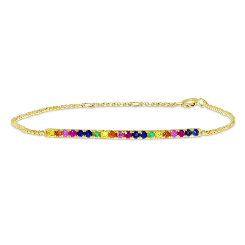 14K Yellow Gold Rainbow Sapphire Chain Bracelet