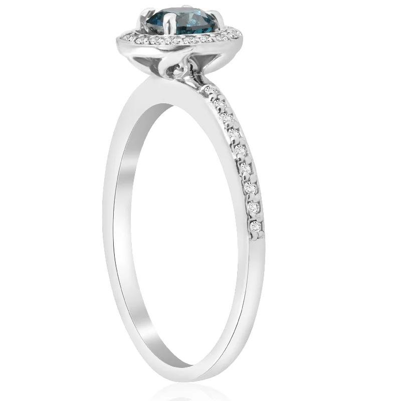 3/4ct Blue Diamond Halo Ring White Gold