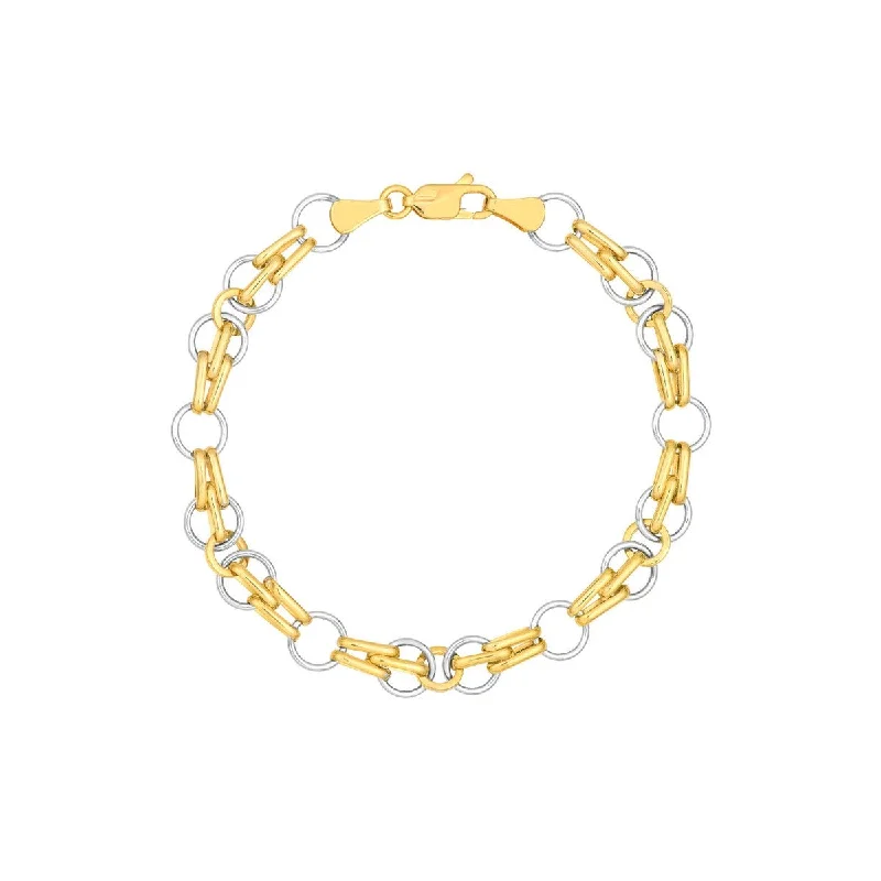 14K Two Tone Gold Mixed Round Oval Link Bracelet