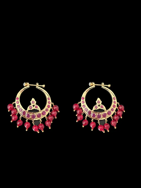 DER134 Hosna  gold  plated chandbali - red   (SHIPS IN 4 WEEKS)