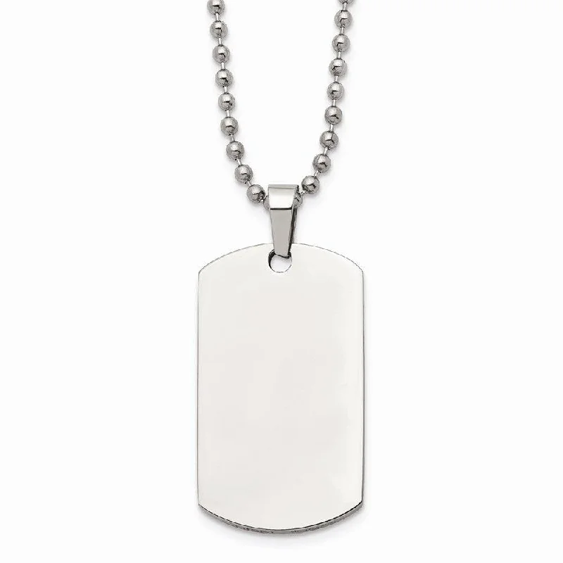 Stainless Steel Brushed & Polished Rounded Edge 2mm Thick Dog Tag Necklace