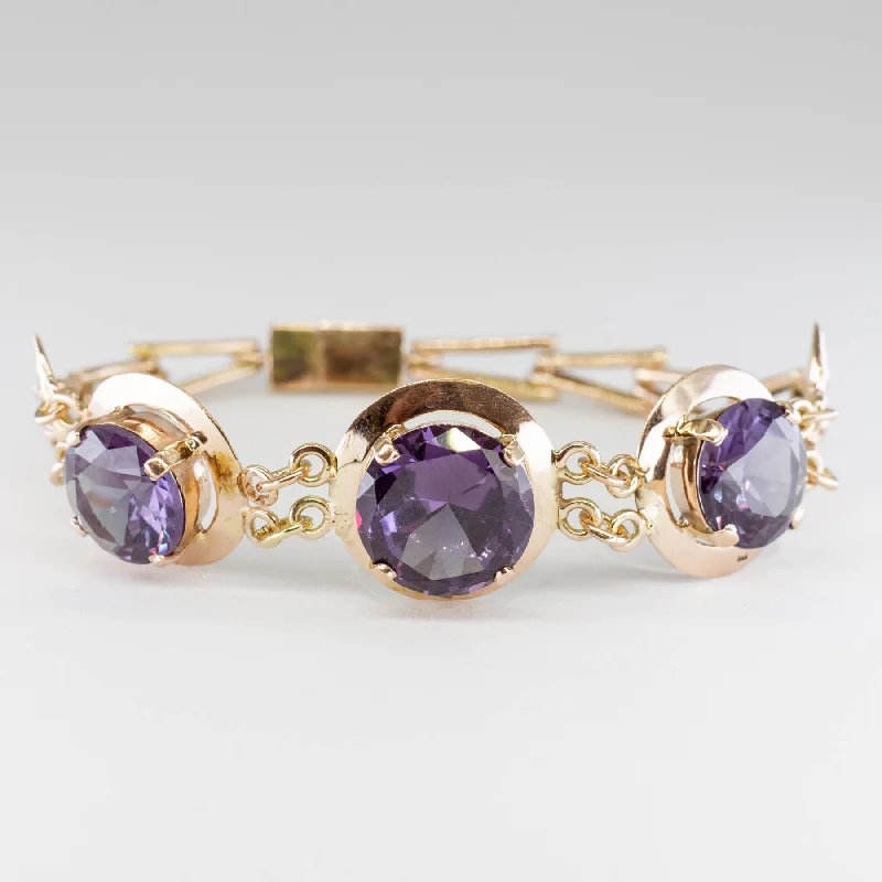 Egyptian Revival Style Synthetic Colour Change Sapphire Bracelet | 25.17 ctw | 7"