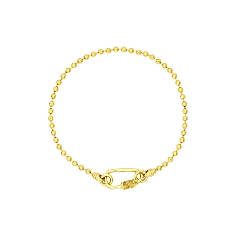 14K Yellow Gold Men's Oval Twist Barrel Lock Bead Bracelet