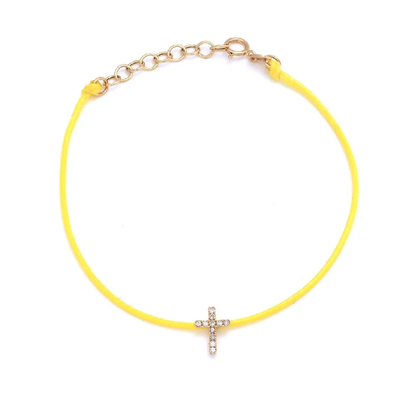 14K Yellow Gold Cross Single Micro Pave Diamond Bracelet