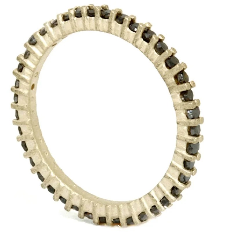 1/2ct Raw Black Diamond Prong Set Eternity Ring Yellow Gold