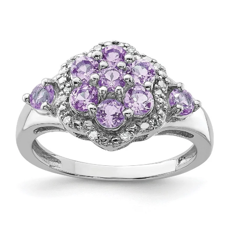 Curata 925 Sterling Silver Diamond and Pink Amethyst Ring