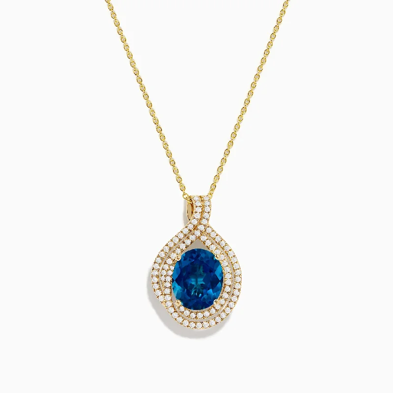 Ocean Blue 14K Gold London Blue Topaz and Diamond Pendant