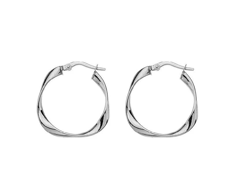 9ct White Gold Twist Hoop Earrings