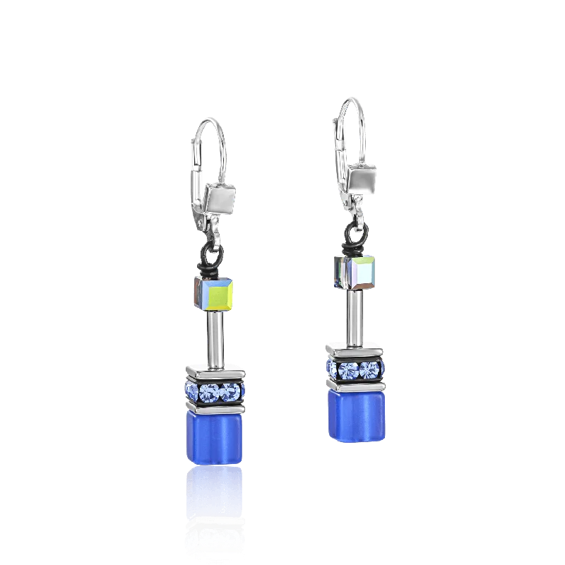 Coeur De Lion Cobalt Blue Grey Swarovski® Crystals GeoCUBE® Earrings