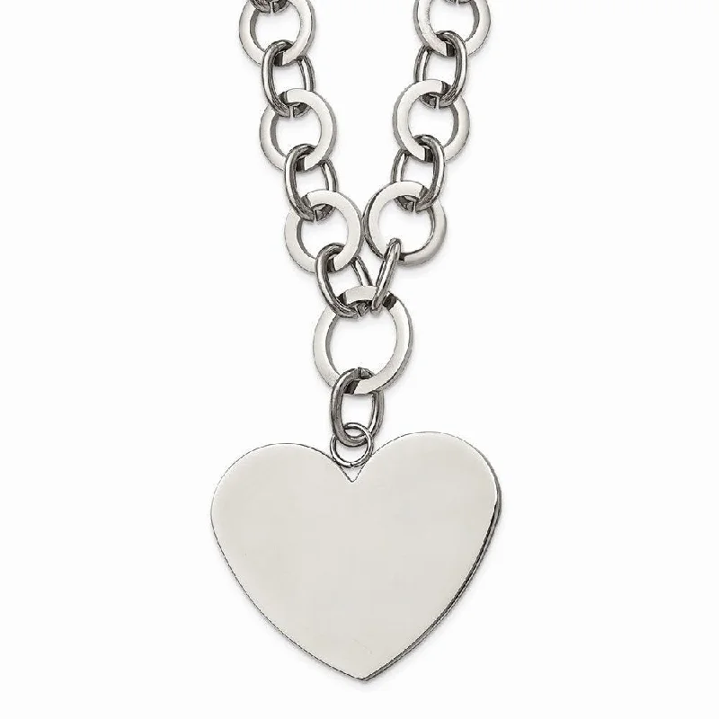 Stainless Steel Polished Large Heart w/1.75in ext. Necklace