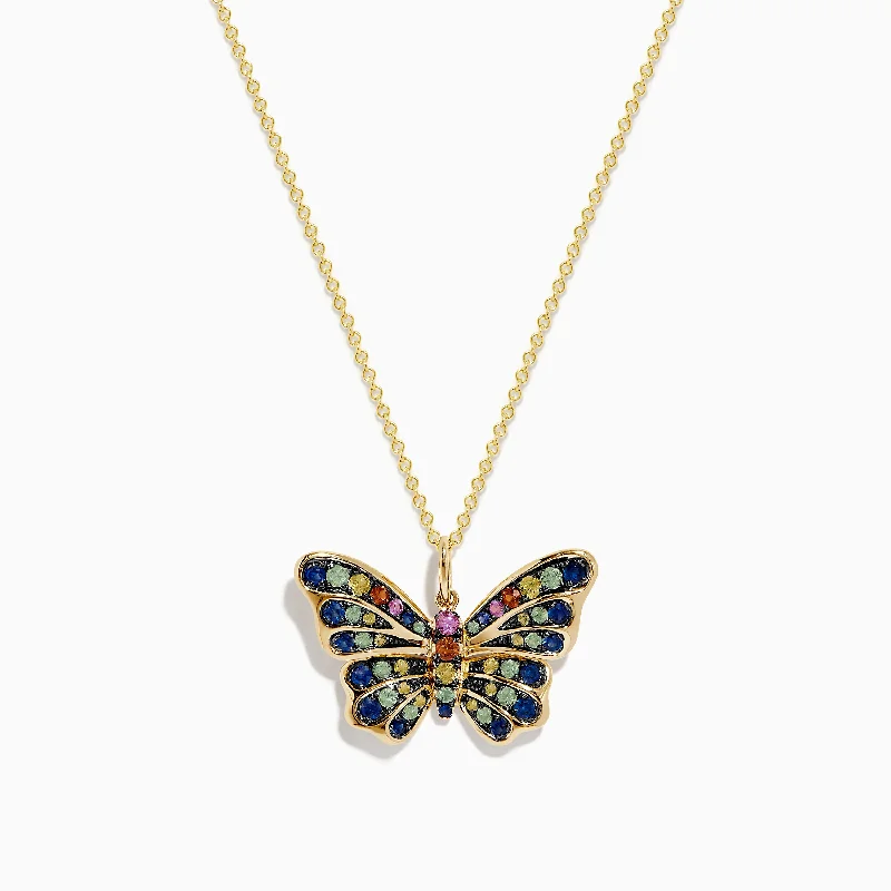 Watercolors 14K Yellow Gold Multi Sapphire Butterfly Pendant