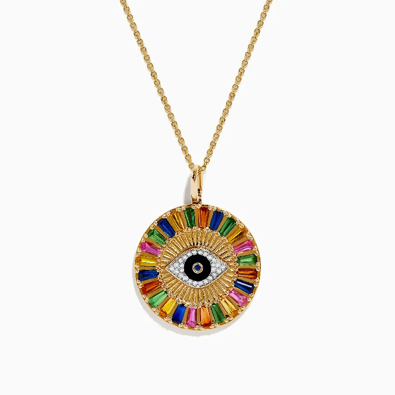 Watercolors 14K Yellow Gold Multi Sapphire Evil Eye Pendant