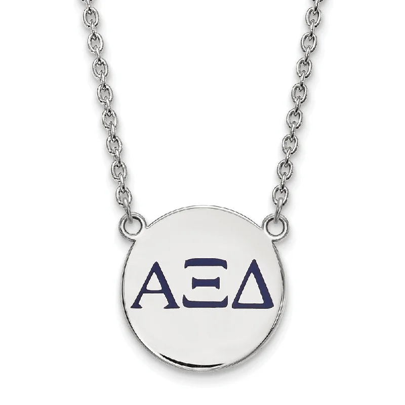 Sterling Silver Alpha Xi Delta Lg Blue Enamel Greek Letters Necklace