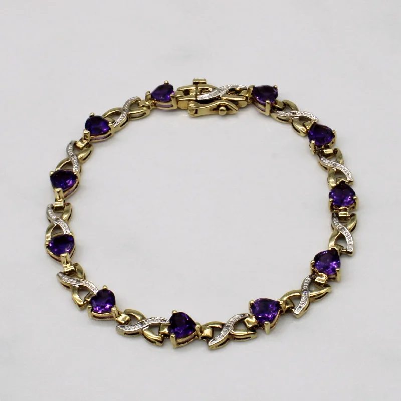 Heart Cut Amethyst & Diamond Bracelet | 4.00ctw, 0.03ctw | 7" |