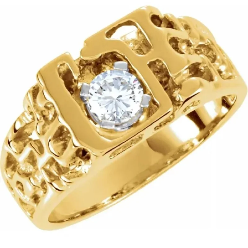 Men's 5/8CT Diamond Solitaire Nugget Ring 10k Yellow Gold