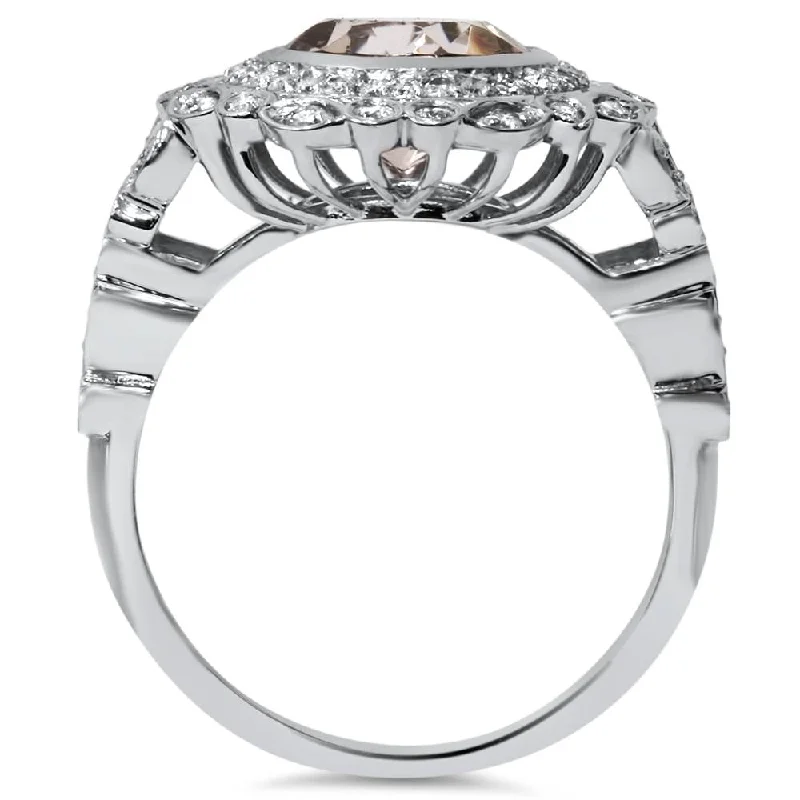 2 1/3ct Morganite & Diamond Vintage Halo Ring White Gold