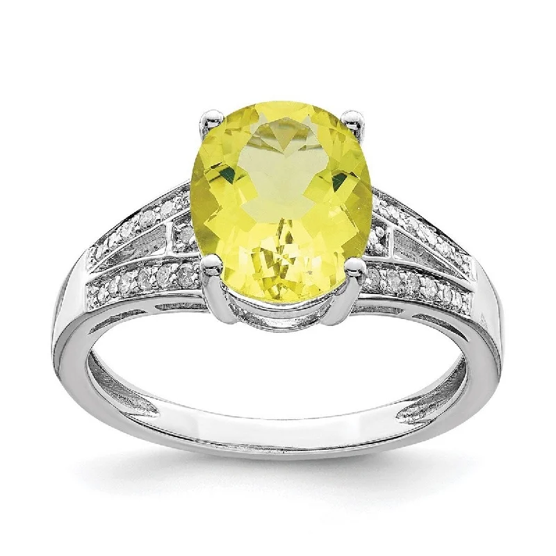 Curata 925 Sterling Silver Diamond and Lemon Quartz Ring