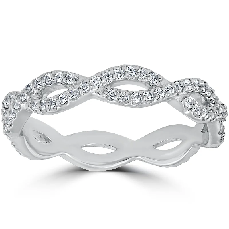 3/8 cttw Diamond Infinity Eternity Wedding Ring Stackable Band White Gold