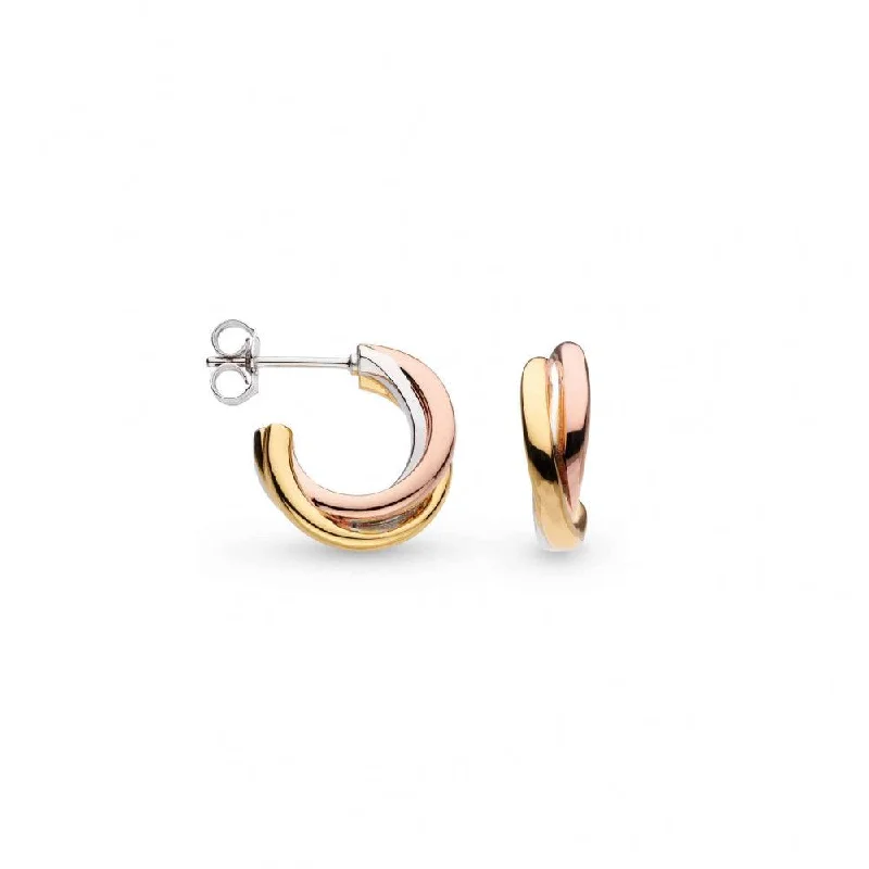 Kit Heath Tri Colour Bevel Trilogy Semi Hoop Stud Earrings