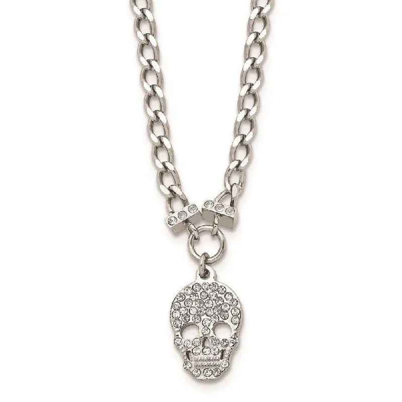 Stainless Steel Polished Crystal Skull Necklace