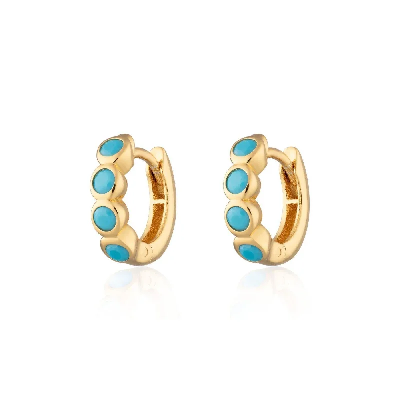 Scream Pretty Bezel Huggie Earrings with Turquoise Stones