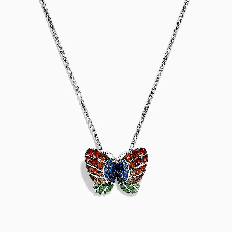 Nature Sterling Silver Multi Sapphires Butterfly Pendant