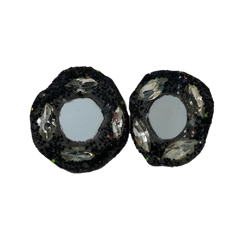 BLACK MIRROR CRYSTAL CLIP-ON EARRINGS