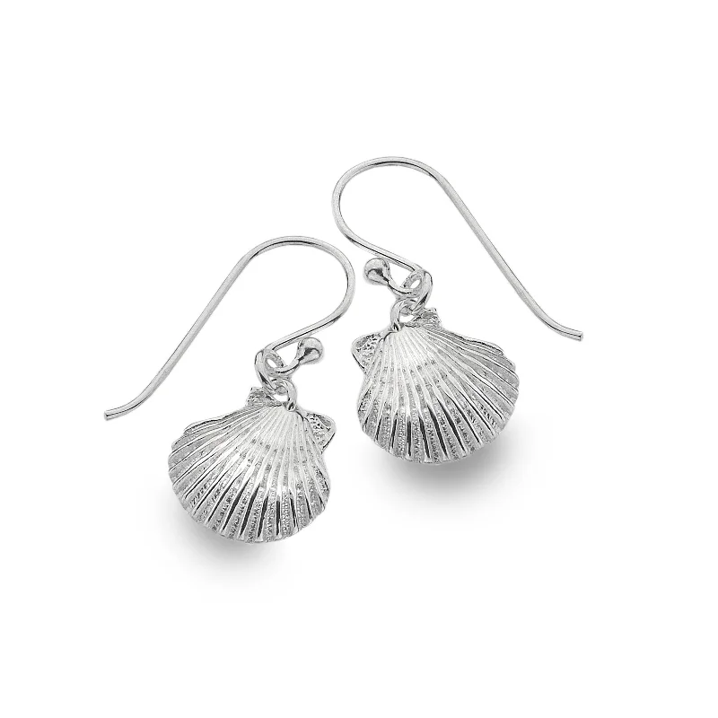 Baby Scallop Shell Drop Earrings in Sterling Silver