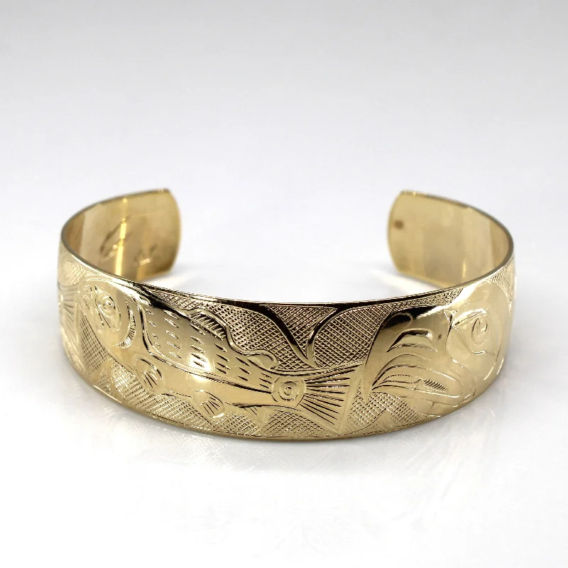 Indigenous Art Wide Gold Bangle | 6"|