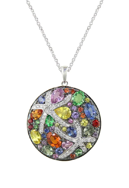 Watercolors 14K White Gold Multi Sapphire & Diamond Pendant, 5.71 TCW