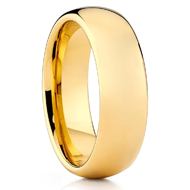 7Mm Tungsten Carbide Yellow Gold Wedding Ring Shiny Comfort Fit 6.513