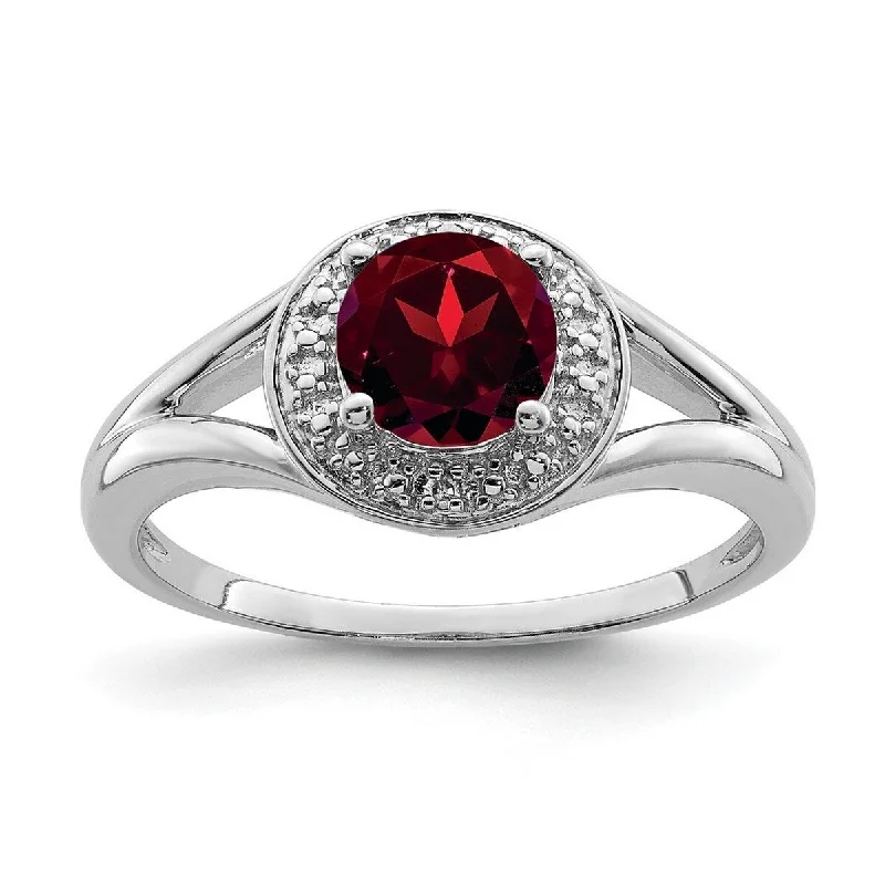 Curata 925 Sterling Silver Polished Diamond and Garnet Ring