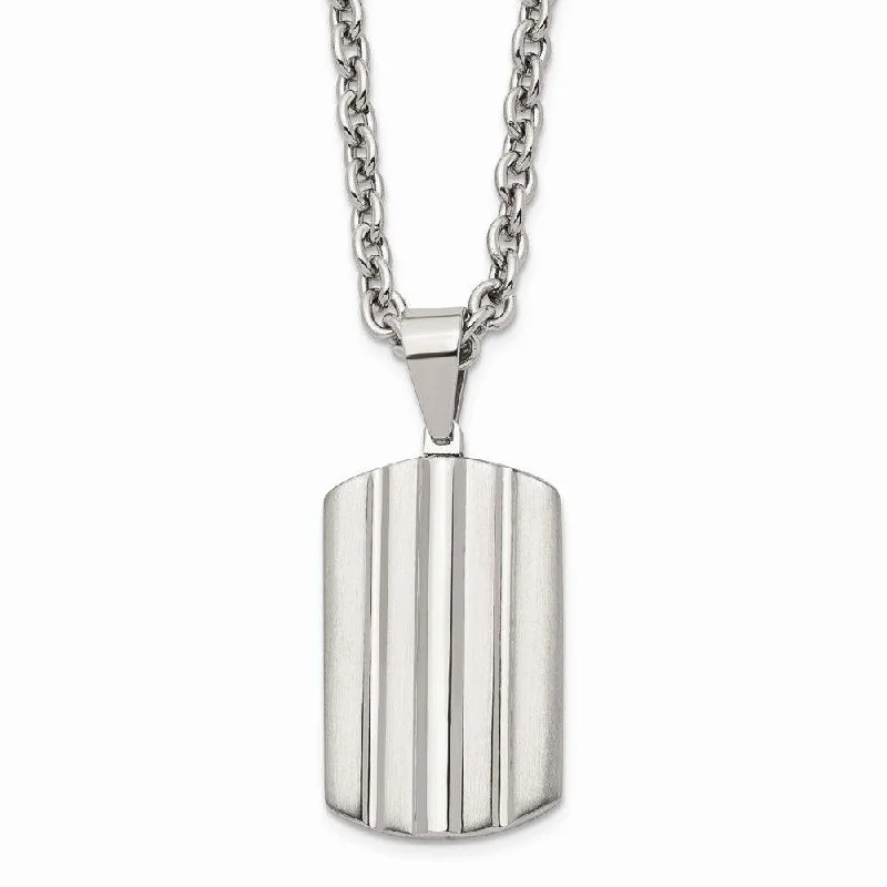 Stainless Steel Brushed and Polished Grooved Dogtag Necklace