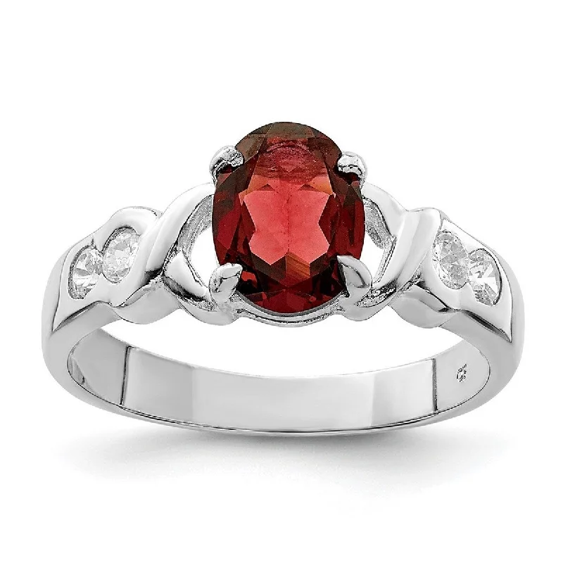 Curata 925 Sterling Silver Oval Polished Open back Garnet Ring