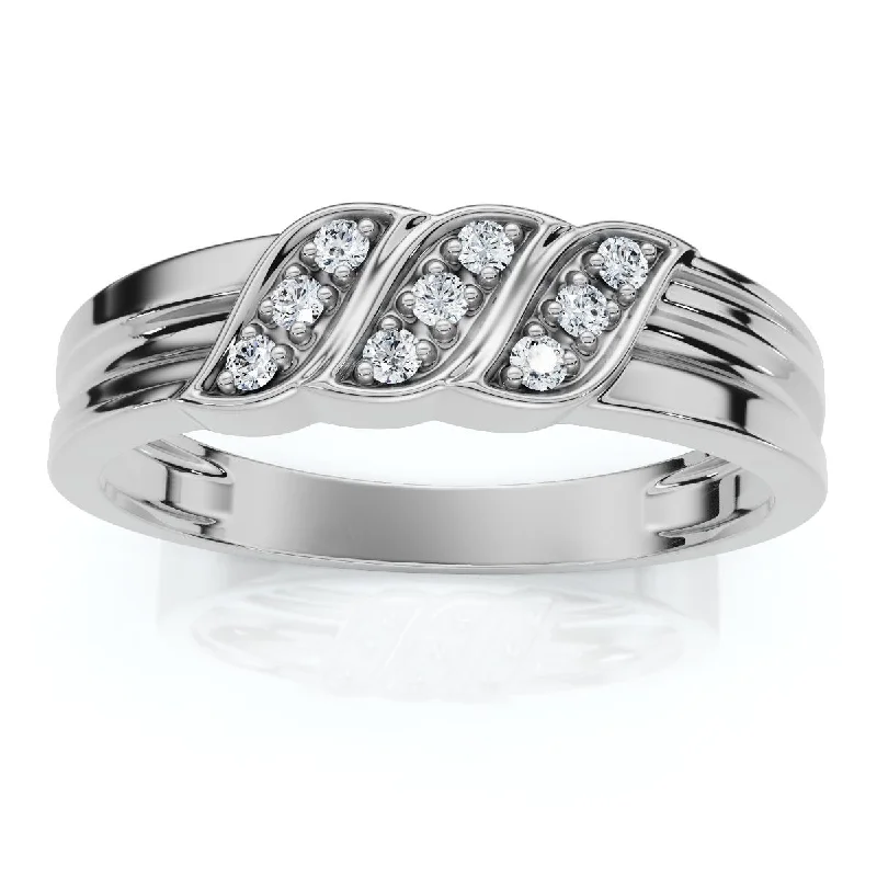 Men's Diamond Wedding Ring White Gold High Polished Band