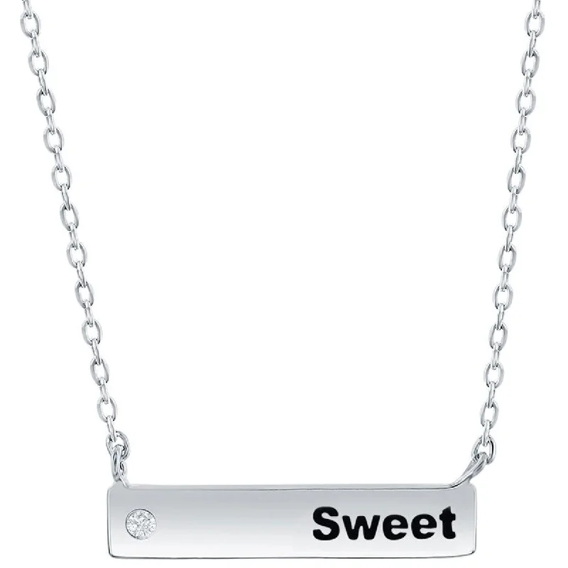 Classic Women's Necklace - Sterling Silver Bar and CZ Sweet | M-6787