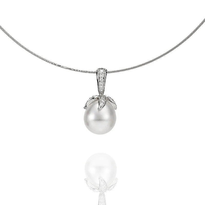 Australian South Sea Pearl & Flower Diamond Pendant