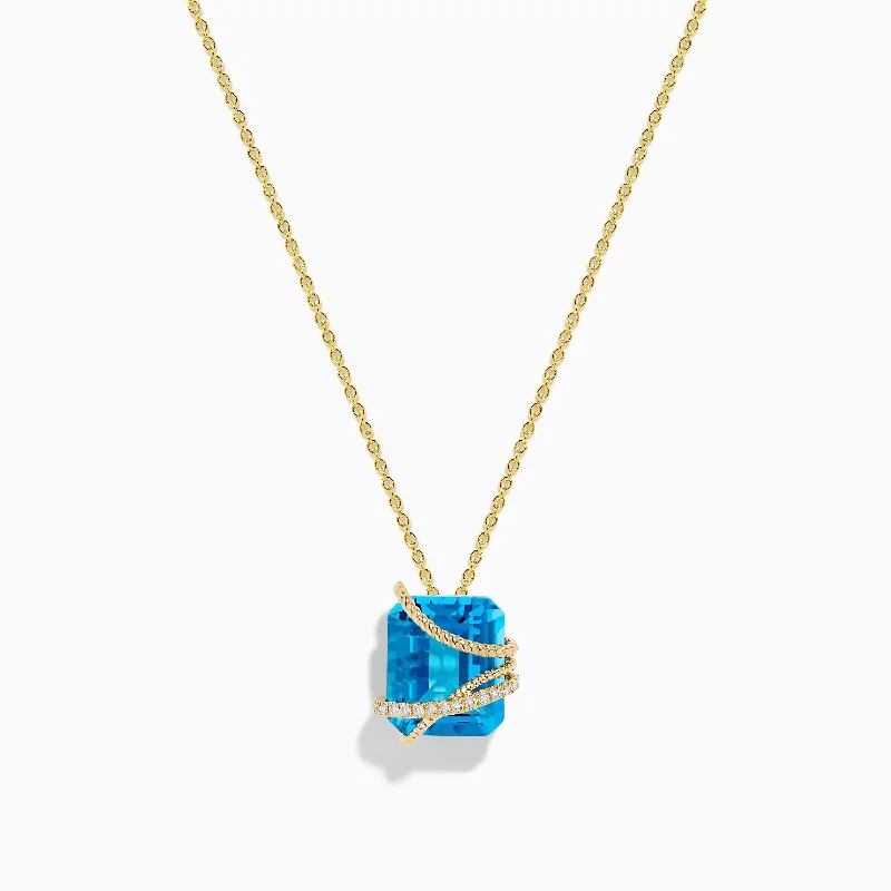 Ocean Bleu 14K Yellow Gold Blue Topaz and Pendant