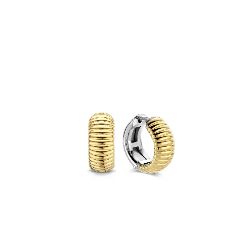 Ti Sento Wide Gold Ribbed Structure Hoops