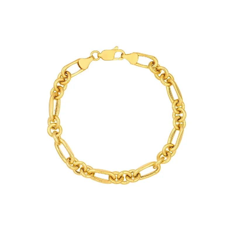 14K Yellow Gold Hollow Rolo Oval Link (3+1) Bracelet