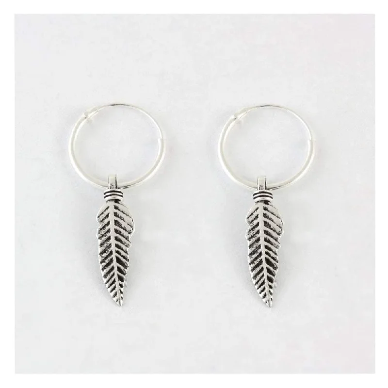 Kingsley Ryan Sterling Silver Feathers on Hoop Earrings