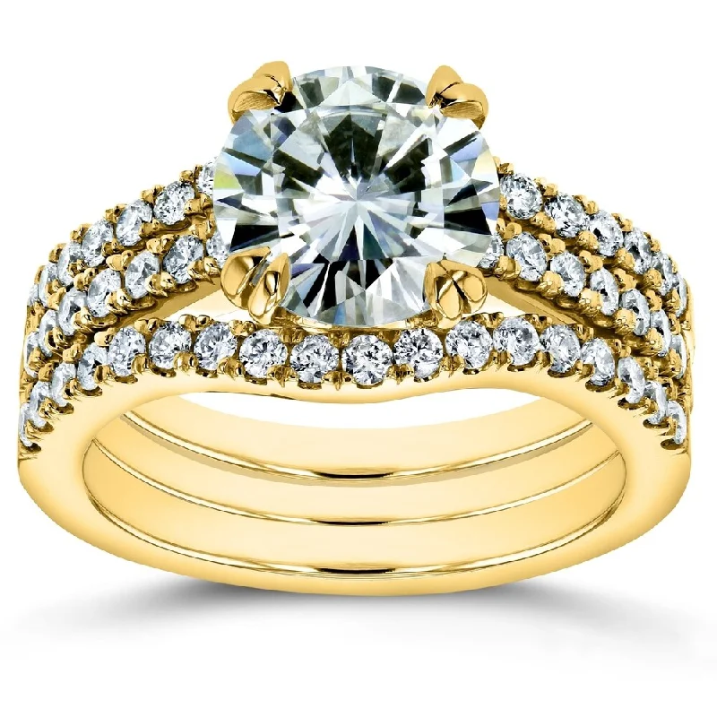 Annello by Kobelli 14k Gold 2 1/2 Carat TGW Round Brilliant Moissanite and Diamond Bridal Rings (GH/VS, GH/I)