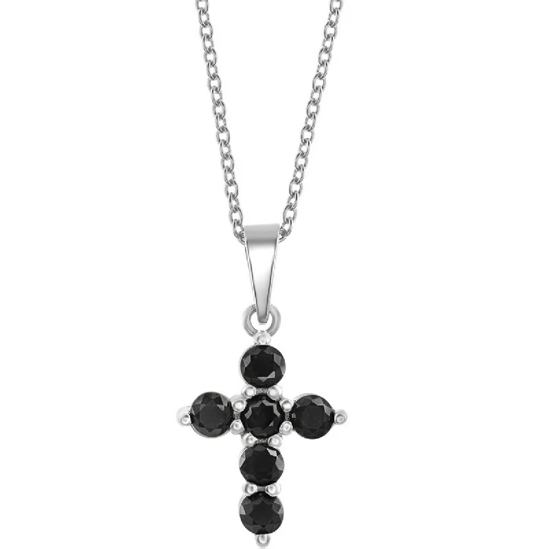 Classic Women's Necklace - Sterling Silver Black Sapphire Cross | M-6824