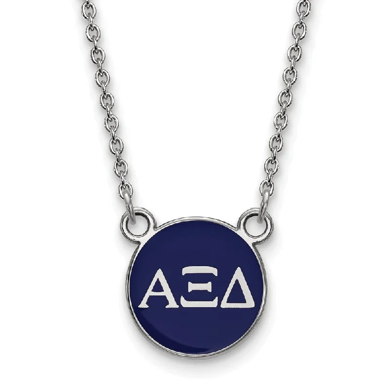 Sterling Silver Alpha Xi Delta Small Blue Enamel Disc Necklace