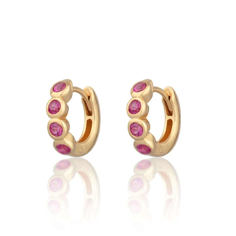 Scream Pretty Bezel Huggie Earrings with Ruby Pink Stones