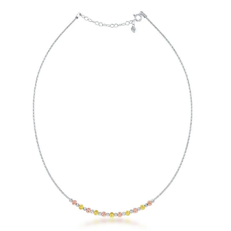 Sterling Silver 1.15mm Tri Color Moon Bead Necklace