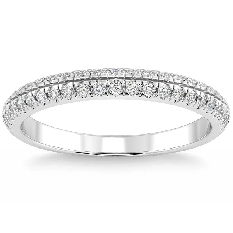 1/2Ct Pave Diamond Wedding Ring Gold Stackable Band Lab Grown