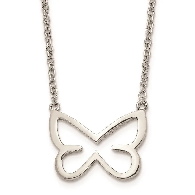 Stainless Steel Polished CZ Butterfly 2mm Necklace